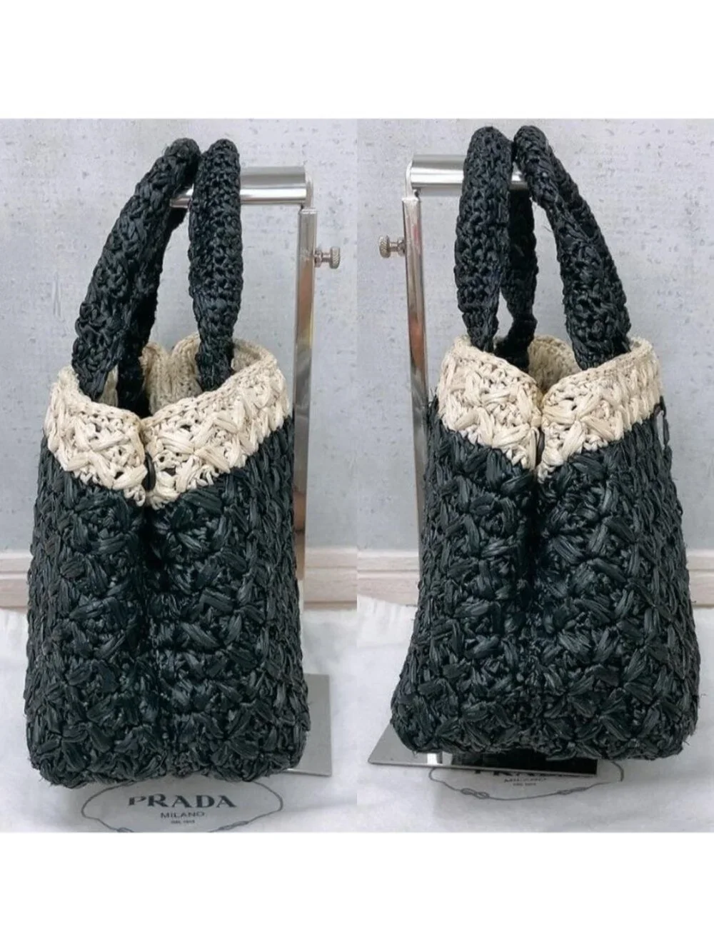 Prada Raffia Croquette Canapa Tote